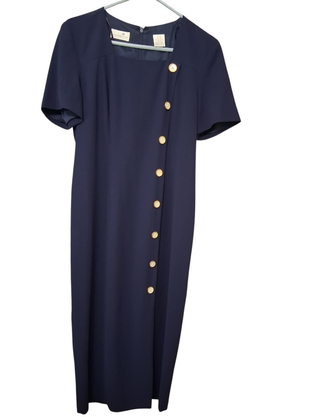 Liz Claiborne Vintage Classic Navy Pearl  Button Women's Dress 12 PET